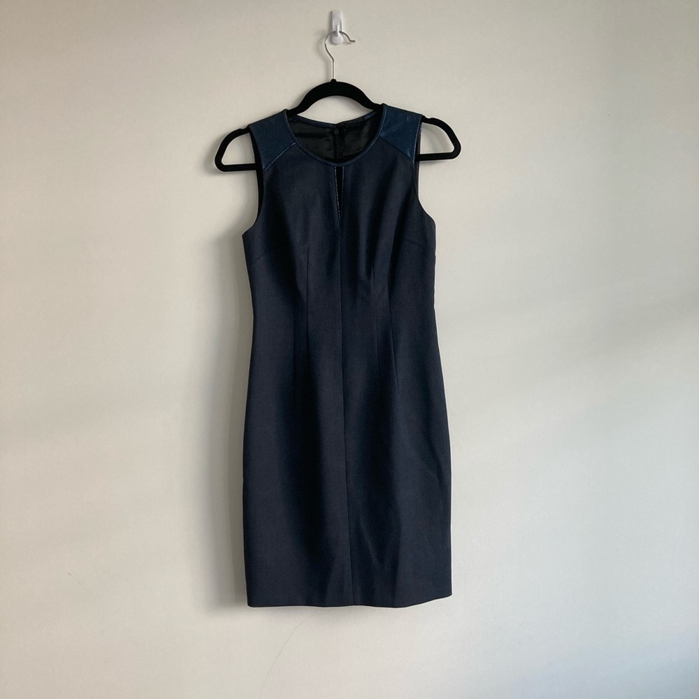 ELI TAHARI Navy Blue Metallic A-line Dress
